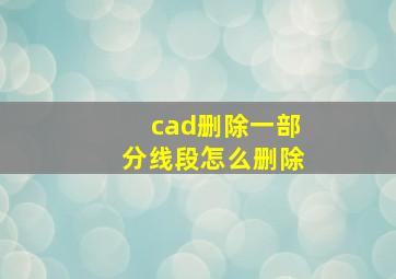 cad删除一部分线段怎么删除