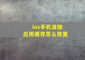 ios手机清除应用缓存怎么恢复