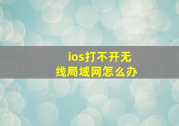 ios打不开无线局域网怎么办