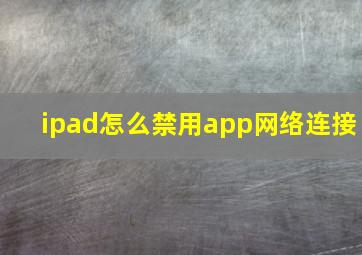 ipad怎么禁用app网络连接