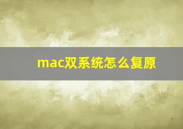 mac双系统怎么复原