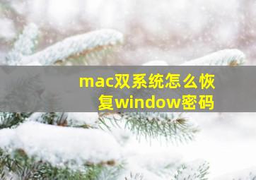 mac双系统怎么恢复window密码