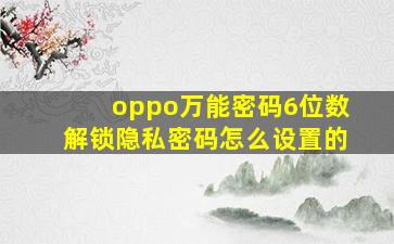 oppo万能密码6位数解锁隐私密码怎么设置的