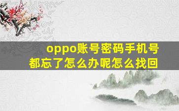 oppo账号密码手机号都忘了怎么办呢怎么找回