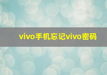 vivo手机忘记vivo密码