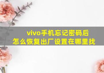 vivo手机忘记密码后怎么恢复出厂设置在哪里找