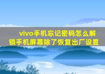 vivo手机忘记密码怎么解锁手机屏幕除了恢复出厂设置