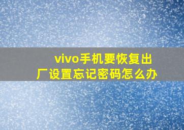 vivo手机要恢复出厂设置忘记密码怎么办