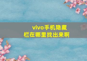 vivo手机隐藏栏在哪里找出来啊