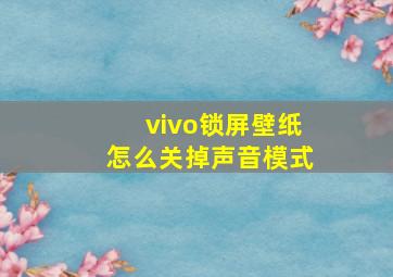 vivo锁屏壁纸怎么关掉声音模式