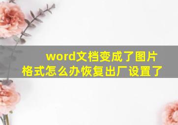 word文档变成了图片格式怎么办恢复出厂设置了