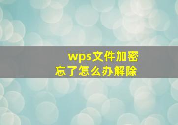 wps文件加密忘了怎么办解除