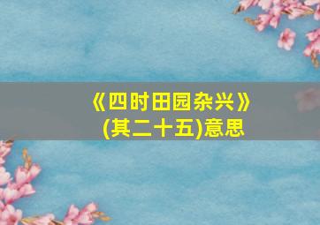 《四时田园杂兴》(其二十五)意思