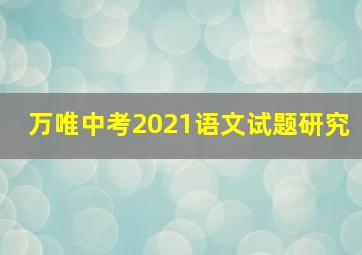 万唯中考2021语文试题研究