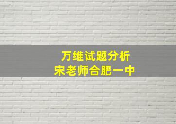 万维试题分析宋老师合肥一中