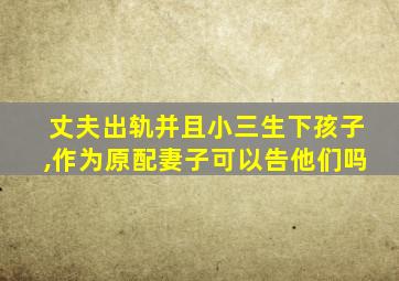 丈夫出轨并且小三生下孩子,作为原配妻子可以告他们吗