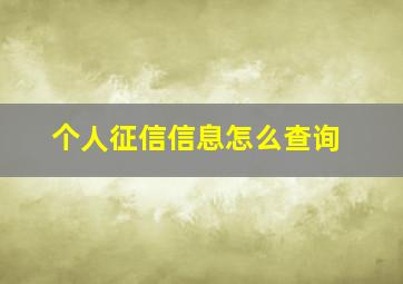 个人征信信息怎么查询