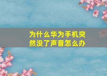 为什么华为手机突然没了声音怎么办