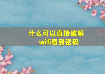 什么可以直接破解wifi看到密码