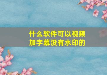 什么软件可以视频加字幕没有水印的