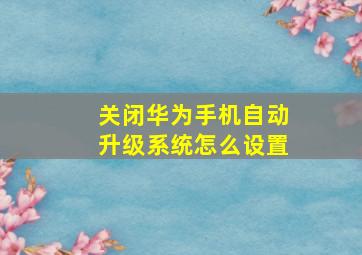 关闭华为手机自动升级系统怎么设置