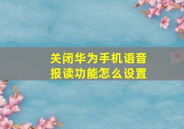 关闭华为手机语音报读功能怎么设置