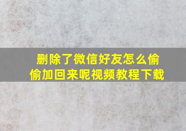 删除了微信好友怎么偷偷加回来呢视频教程下载