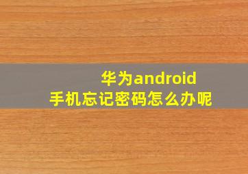 华为android手机忘记密码怎么办呢