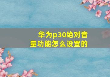 华为p30绝对音量功能怎么设置的