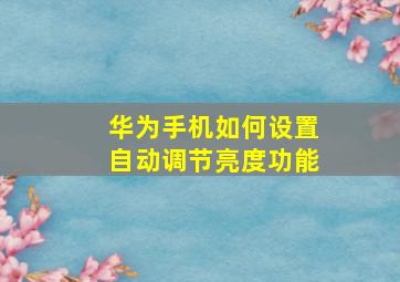 华为手机如何设置自动调节亮度功能