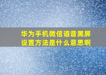 华为手机微信语音黑屏设置方法是什么意思啊