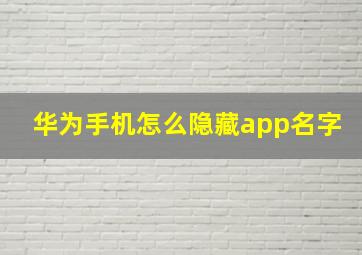 华为手机怎么隐藏app名字