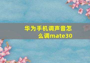 华为手机调声音怎么调mate30