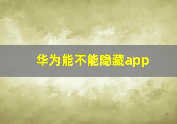 华为能不能隐藏app