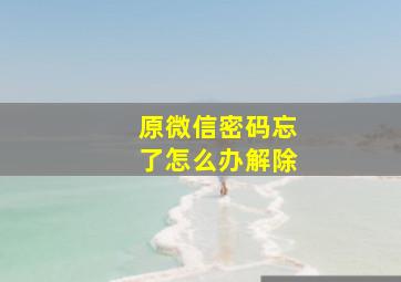 原微信密码忘了怎么办解除