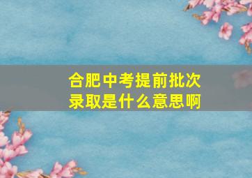 合肥中考提前批次录取是什么意思啊