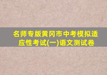 名师专版黄冈市中考模拟适应性考试(一)语文测试卷