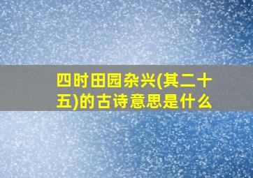 四时田园杂兴(其二十五)的古诗意思是什么