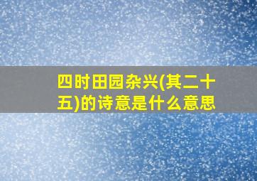 四时田园杂兴(其二十五)的诗意是什么意思