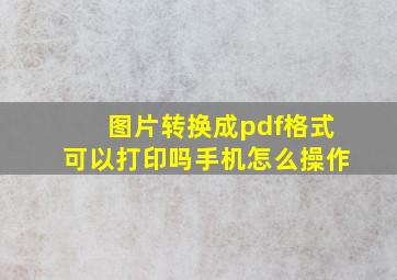 图片转换成pdf格式可以打印吗手机怎么操作