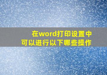 在word打印设置中可以进行以下哪些操作