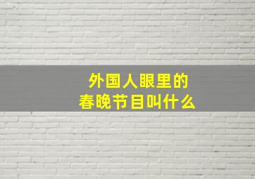 外国人眼里的春晚节目叫什么