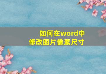 如何在word中修改图片像素尺寸