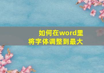 如何在word里将字体调整到最大