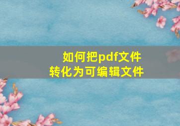 如何把pdf文件转化为可编辑文件