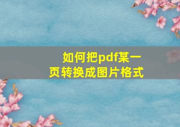 如何把pdf某一页转换成图片格式