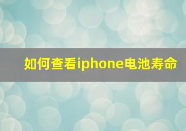 如何查看iphone电池寿命