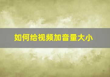 如何给视频加音量大小