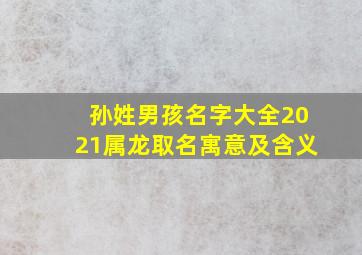 孙姓男孩名字大全2021属龙取名寓意及含义