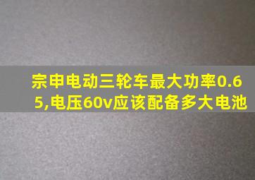 宗申电动三轮车最大功率0.65,电压60v应该配备多大电池